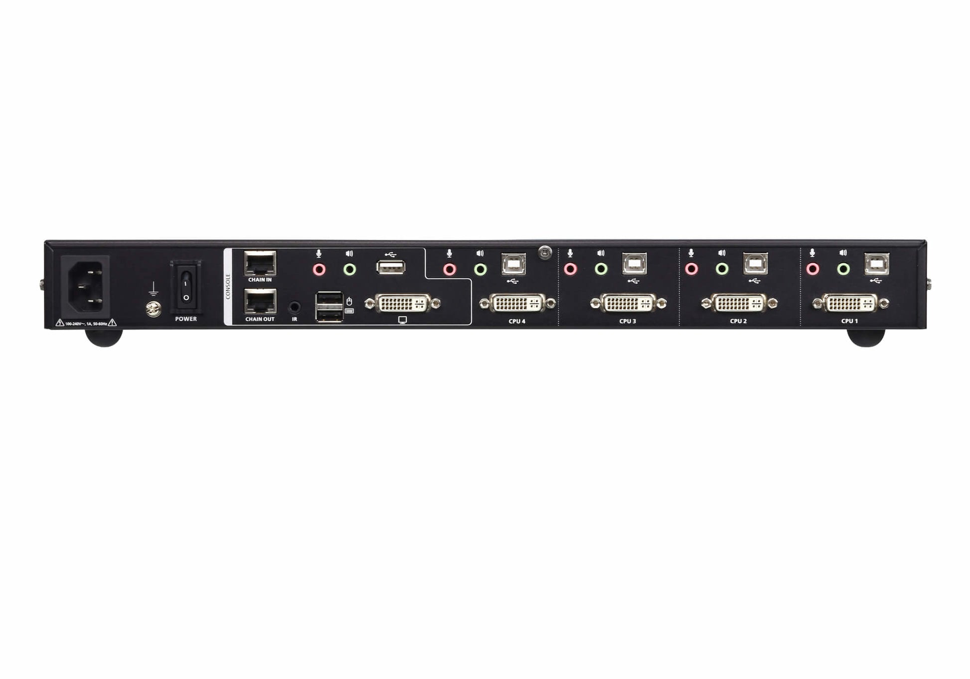 ATEN CM1164A – 4-Port DVI-D KVM-Switch, Quad-View – 1920 × 1200/60 Hz, USB 2.0-Hub, Audio, Rack 1U