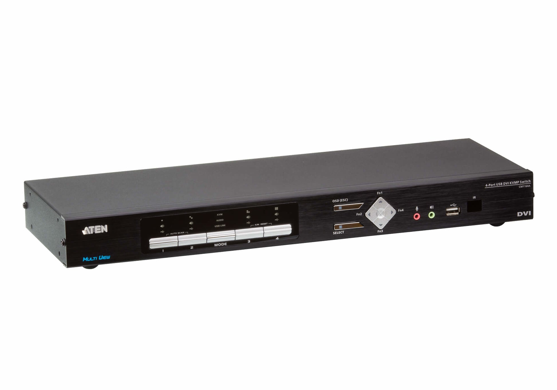ATEN CM1164A – 4-Port DVI-D KVM-Switch, Quad-View – 1920 × 1200/60 Hz, USB 2.0-Hub, Audio, Rack 1U