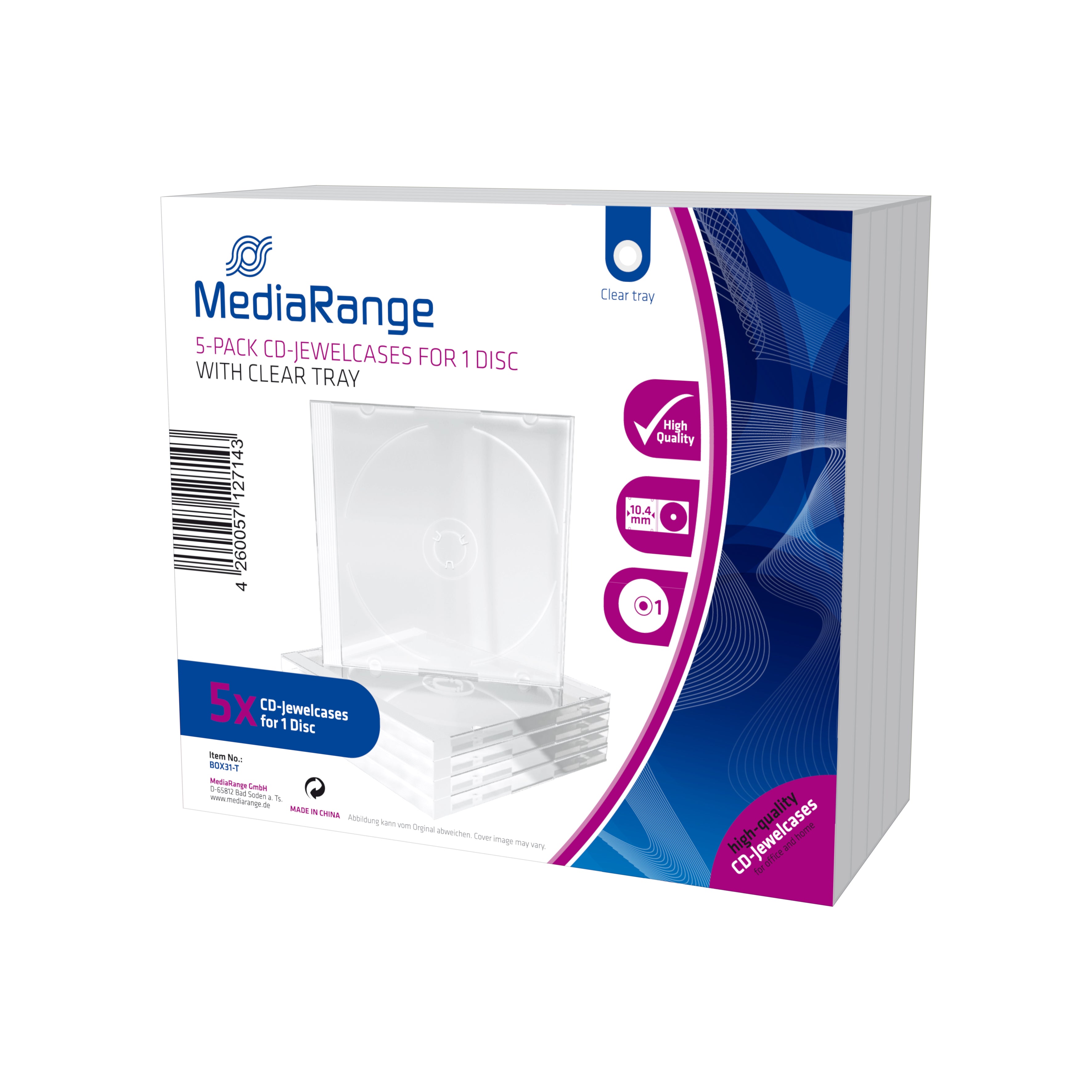 MediaRange Ersatzhüllen – 1 Disk, Kunststoff, 140 × 70 mm, 5er Pack