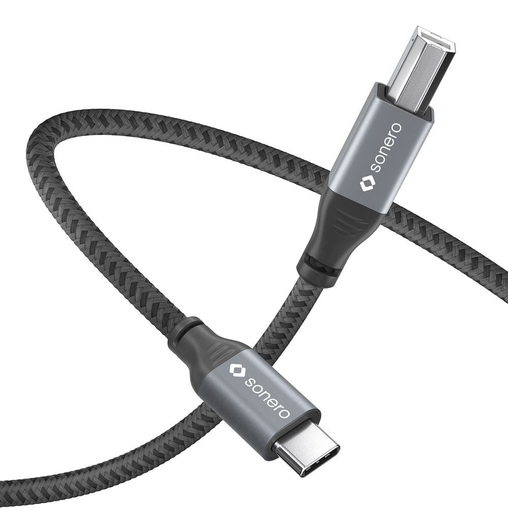 Sonero – USB-C auf USB-B Kabel – USB 2.0 (480 Mbit/s) – 3 m – Geflochten – Schwarz/Grau