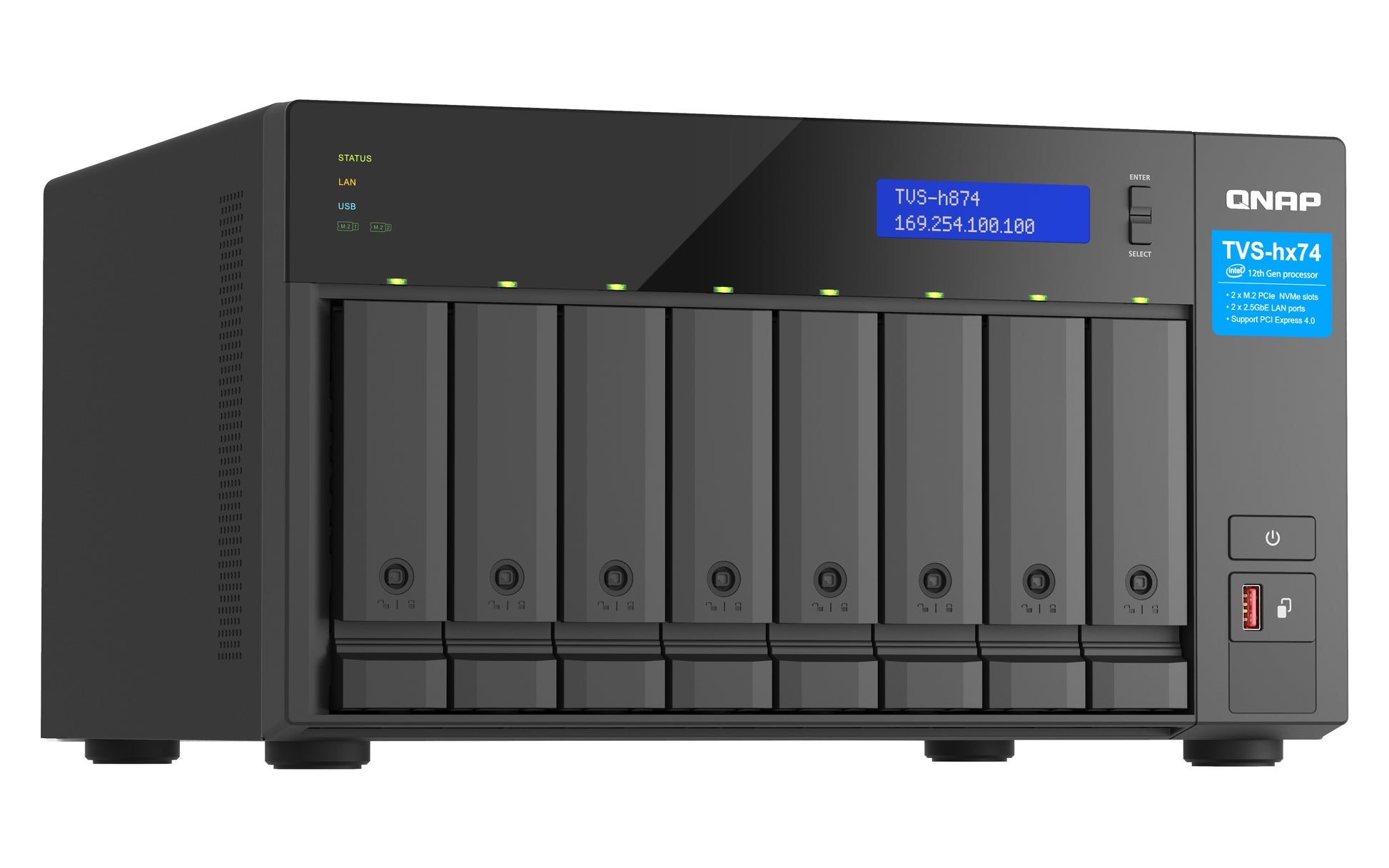 QNAP TVS-H TVS-H874-I7-32G Speichergerät – 2×2,5 GbE, 8 Laufwerksschächte, 32 GB DDR4
