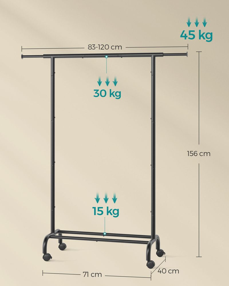 Songmics Garderobenständer (mit Rollen) – Stahl – Schwarz – 1'560 mm