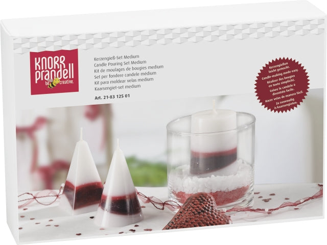 Knorr Prandell – Kerzengiessform-Set – 3 grosse Formen, 500 g Wachs, 3 Färbestäbchen, 1 m Docht