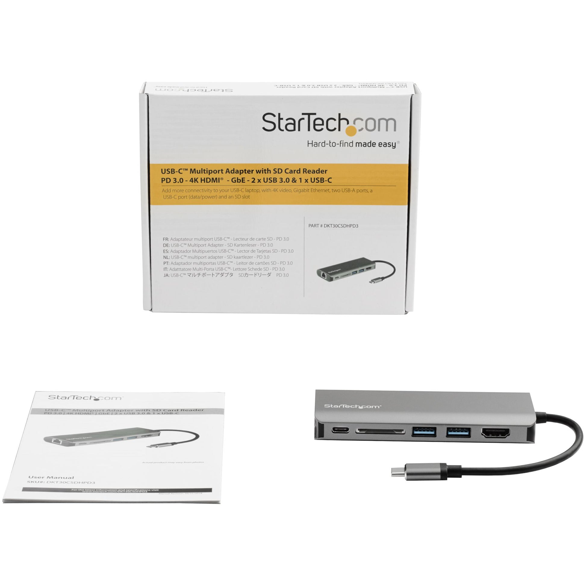 StarTech.com Multiport-Adapter – USB-C, 1× HDMI, 2× USB-A, 60 W PD, GbE, SD/microSD, für Windows/Mac/ChromeOS