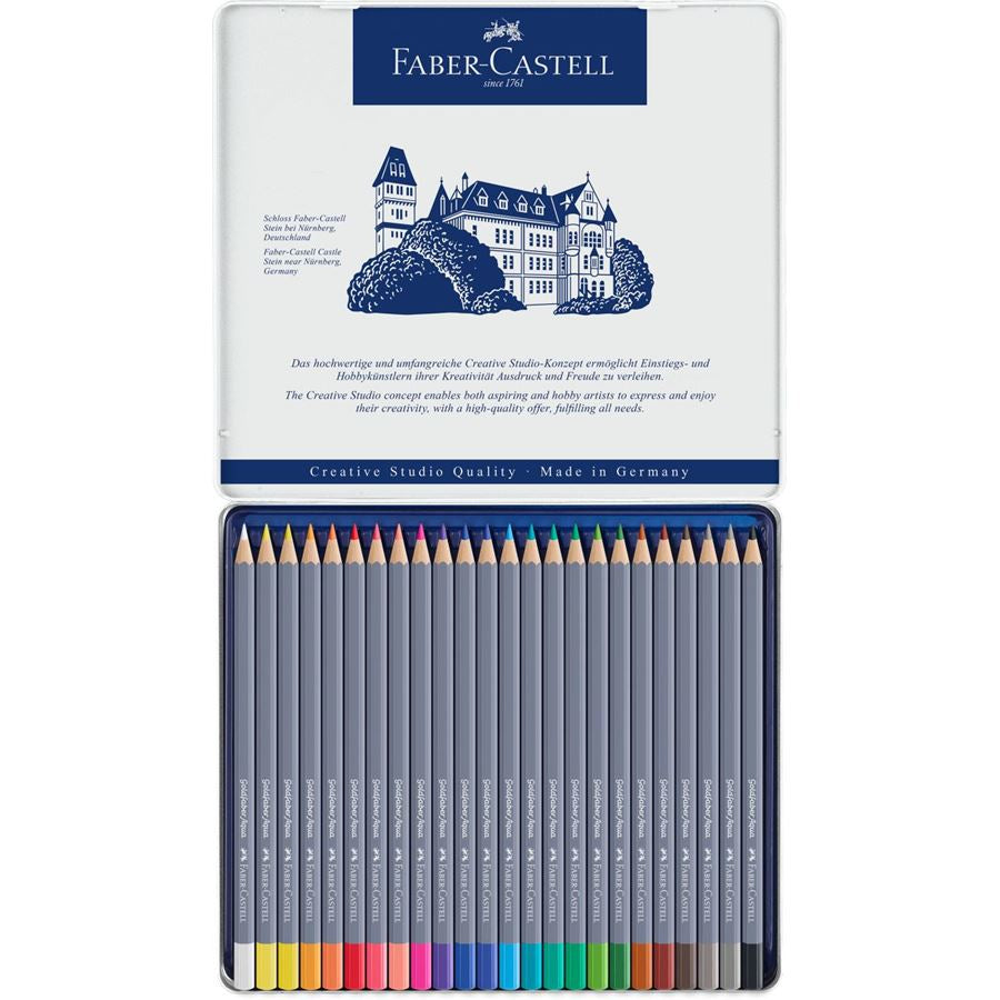 Faber-Castell Aquarellfarbstifte Goldfaber Aqua – Sechskant, Minen-Ø 3,3 mm, 24 Farben, im Metalletui