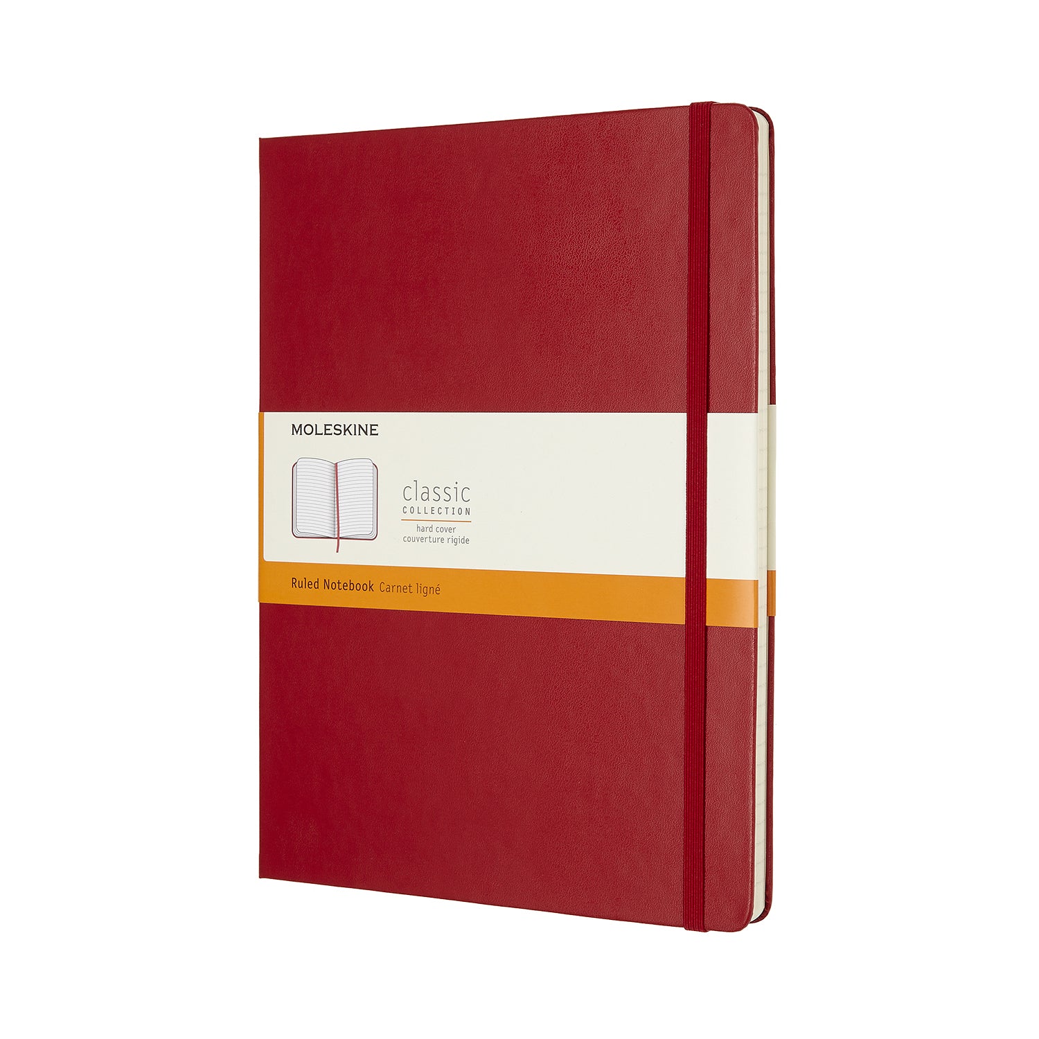Moleskine Notizbuch – 190 × 250 mm – liniert – 70 g/m² – Hardcover, Gummiband, Einstecktasche, rot, FSC