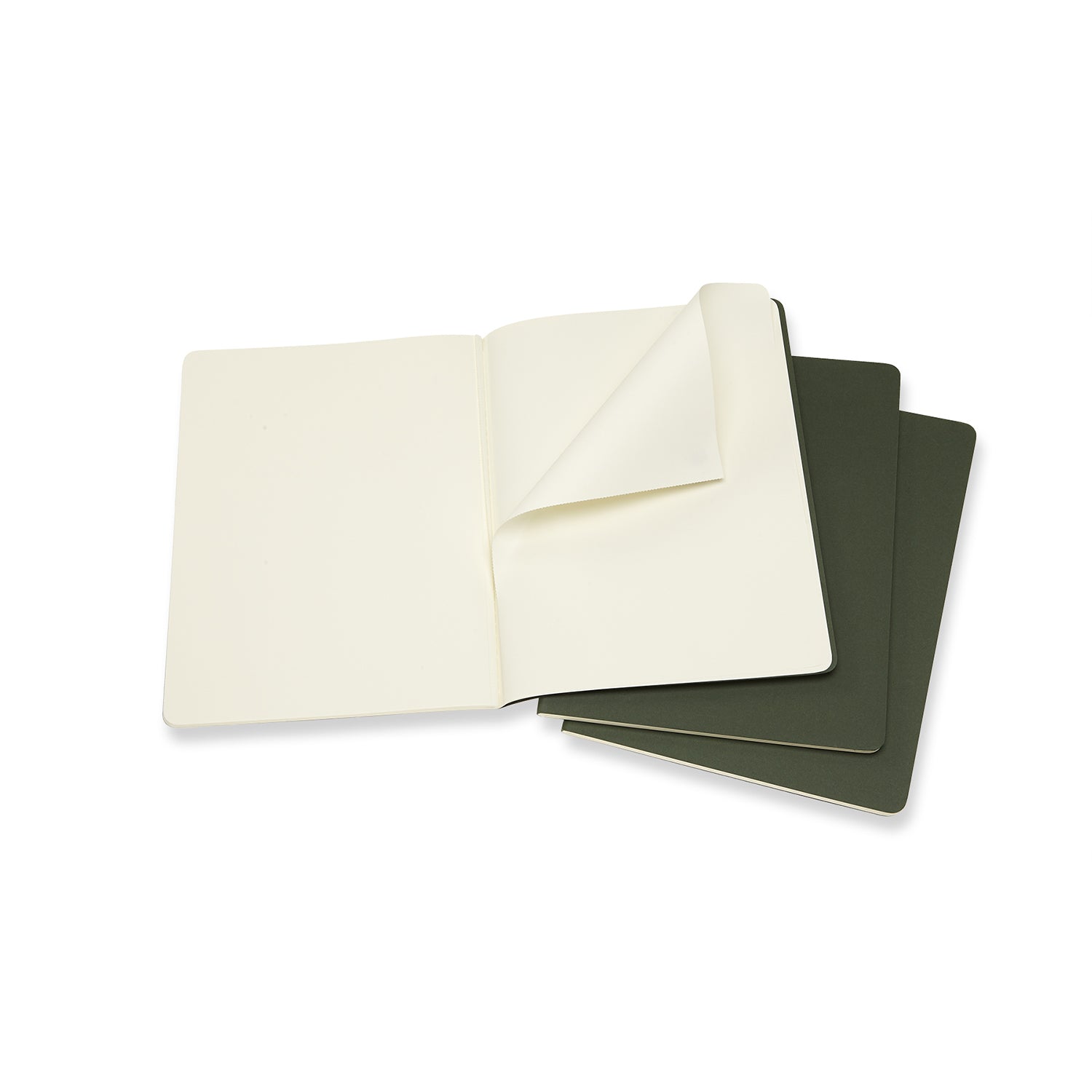 Moleskine Notizheft – 190 × 250 mm – blanko – Softcover, Einstecktasche, grün, 3 Stück