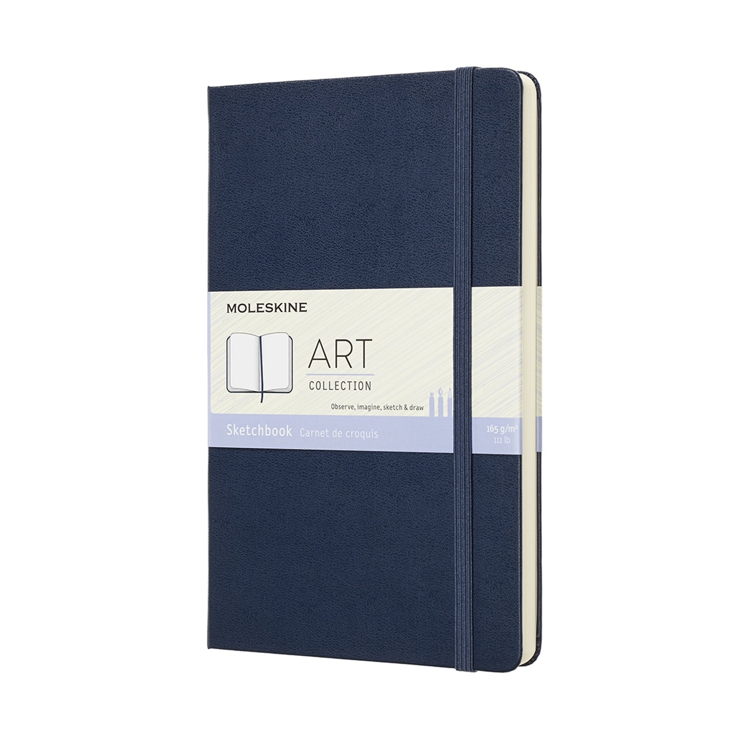 Moleskine Skizzenbuch – 13 × 21 cm – 165 g/m² – Hardcover – mit Gummiband – Elfenbeinweiss – Blau