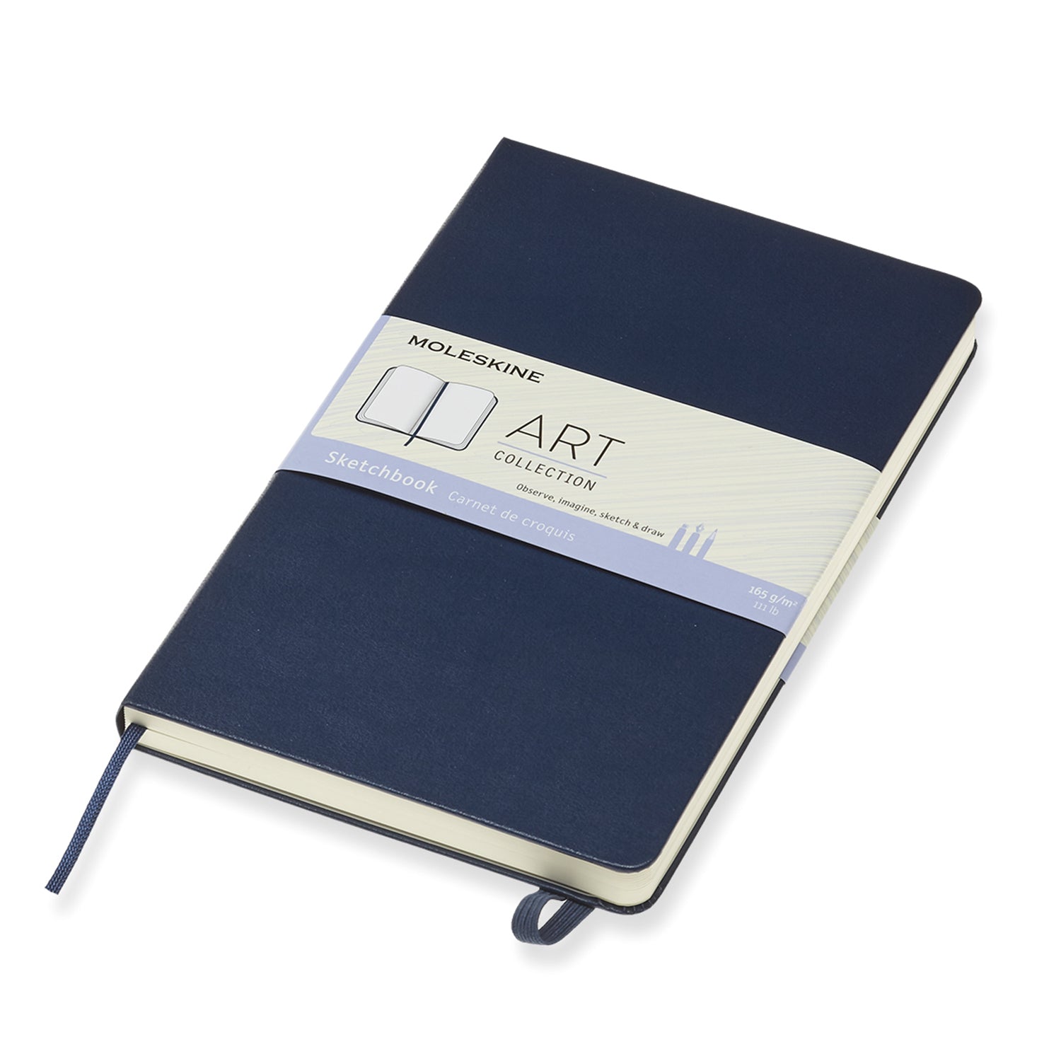 Moleskine Skizzenbuch – 13 × 21 cm – 165 g/m² – Hardcover – mit Gummiband – Elfenbeinweiss – Blau