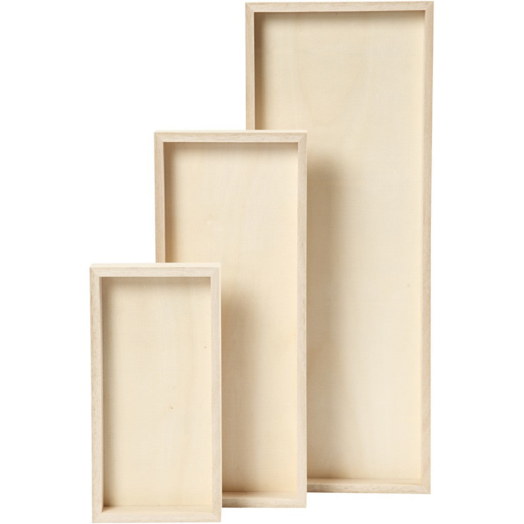 Creativ Company Tablett – 3er Set, 10 × 40 × 2 cm, Holz (Paulownia), Braun