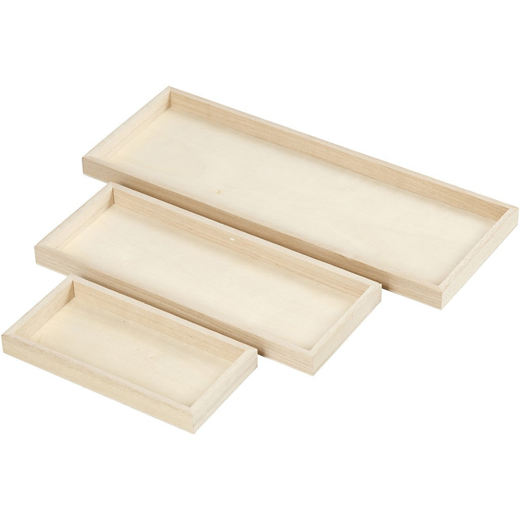 Creativ Company Tablett – 3er Set, 10 × 40 × 2 cm, Holz (Paulownia), Braun