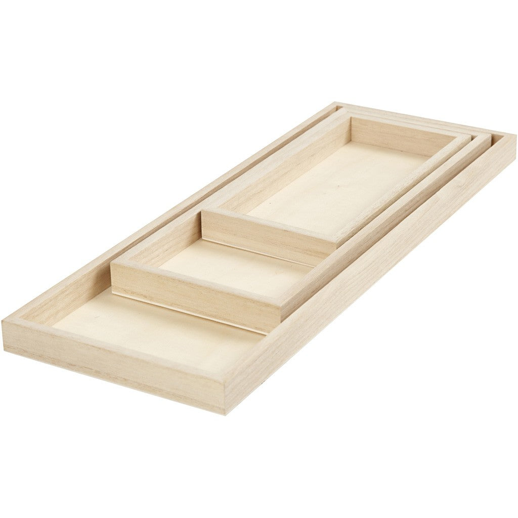 Creativ Company Tablett – 3er Set, 10 × 40 × 2 cm, Holz (Paulownia), Braun