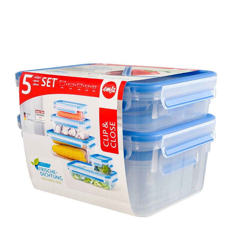 EMSA Vorratsdose 5-teilig (250 ml, 550 ml, 1 l, 1,2 l, 2,3 l), Polypropylen (PP), transparent/blau