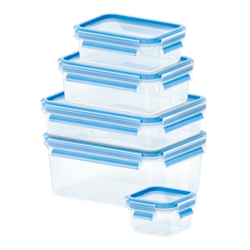 EMSA Vorratsdose 5-teilig (250 ml, 550 ml, 1 l, 1,2 l, 2,3 l), Polypropylen (PP), transparent/blau