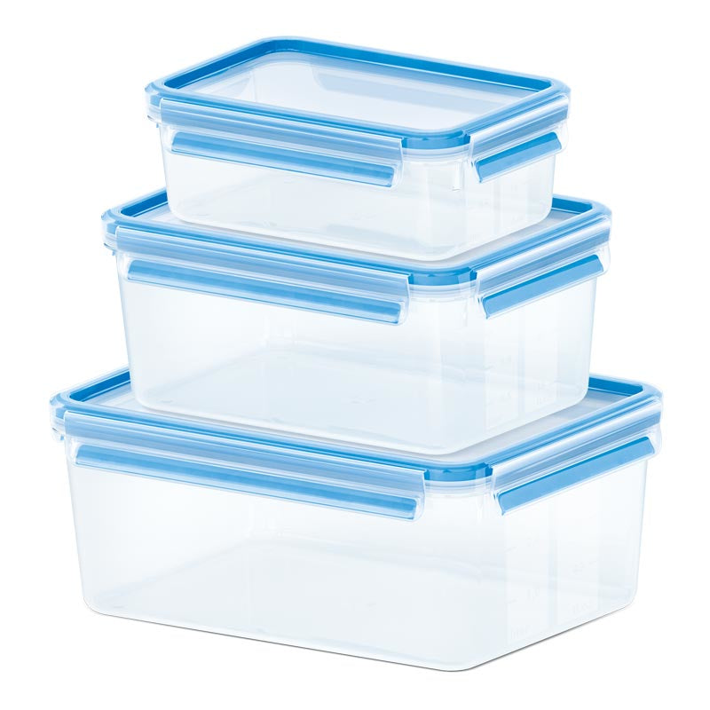 EMSA Clip & Close – Vorratsdose 1 l, 2,3 l, 3,7 l, Polypropylen (PP), transparent/blau, 3-teilig