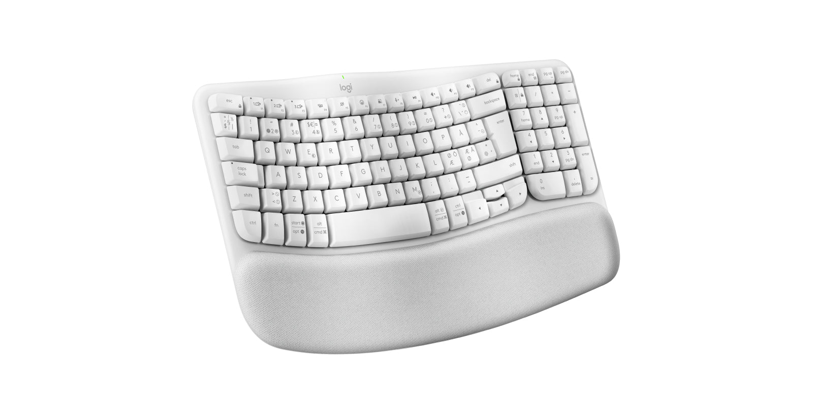 Logitech Wave Keys – Ergonomische Tastatur – Bluetooth & 2,4 GHz (Logi Bolt USB‑A) – QWERTY (Nordic) – Weiss