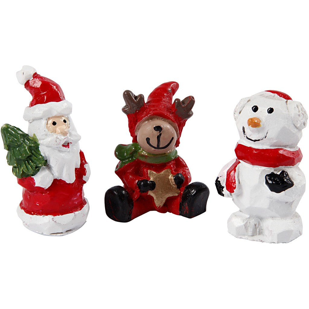 Creativ Company Miniaturfiguren, Harz, Schwarz, Grün, Rot, Weiss, 35 × 10 mm, 3 Stk., Weihnachten, 69840