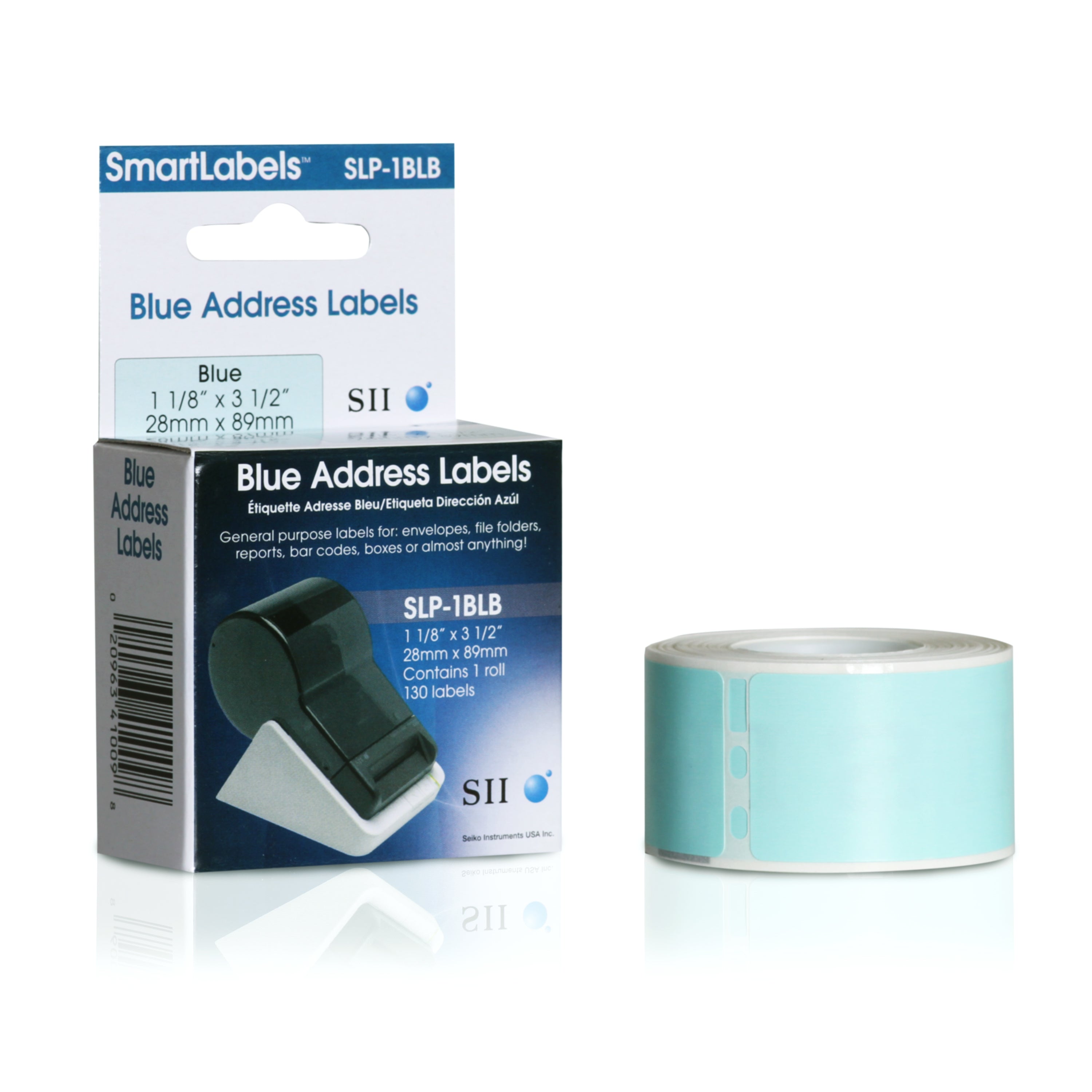 Seiko Instruments SLP-1BLB – Etiketten (Rolle) 89 × 28 mm – Blau – 130 Etiketten/Rolle