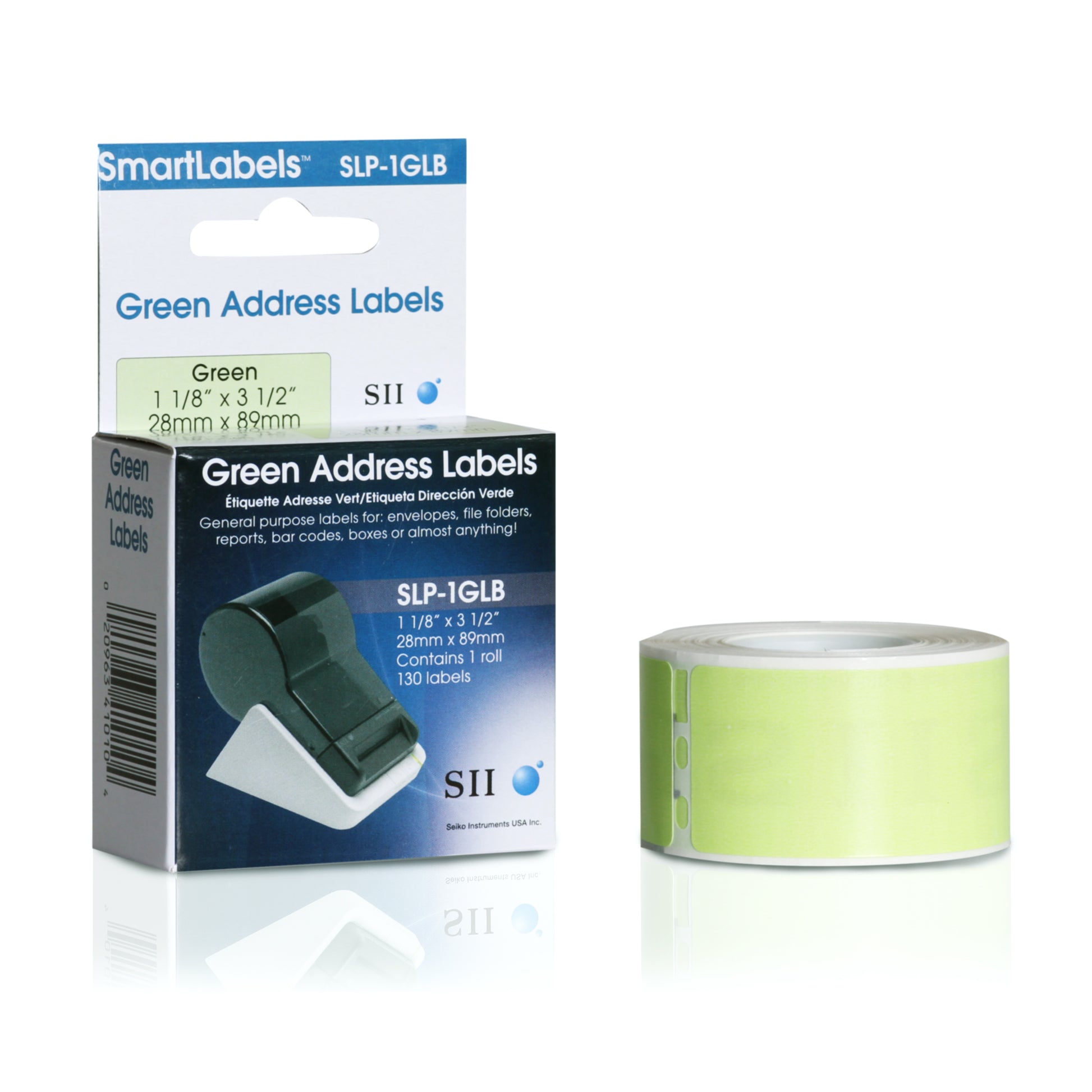 Seiko Instruments SLP-1GLB – Etiketten (Rolle) 89 × 28 mm – grün – 130 Etiketten/Rolle