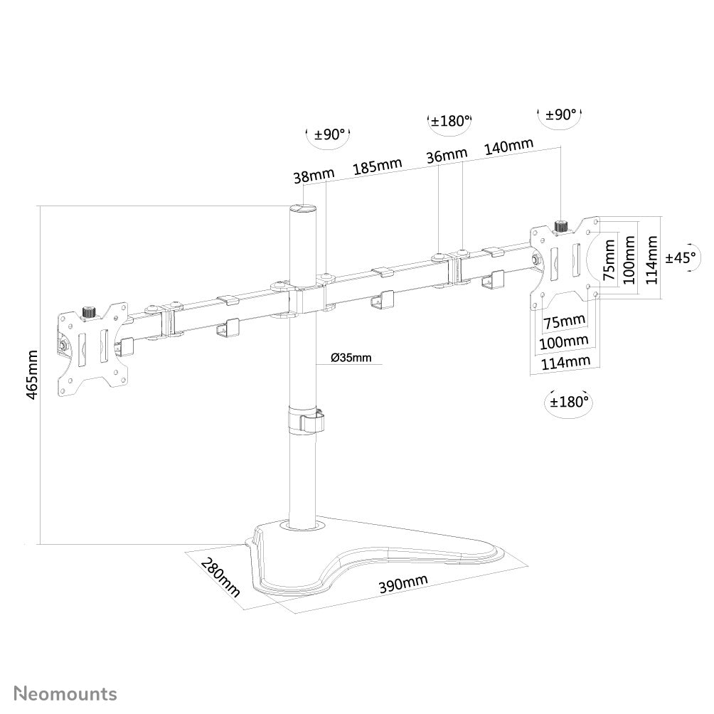 Neomounts D550DDBLACK – Tischhalterung, Dual, bis 32", VESA 75 × 75/100 × 100 mm, 16 kg, höhenverstellbar