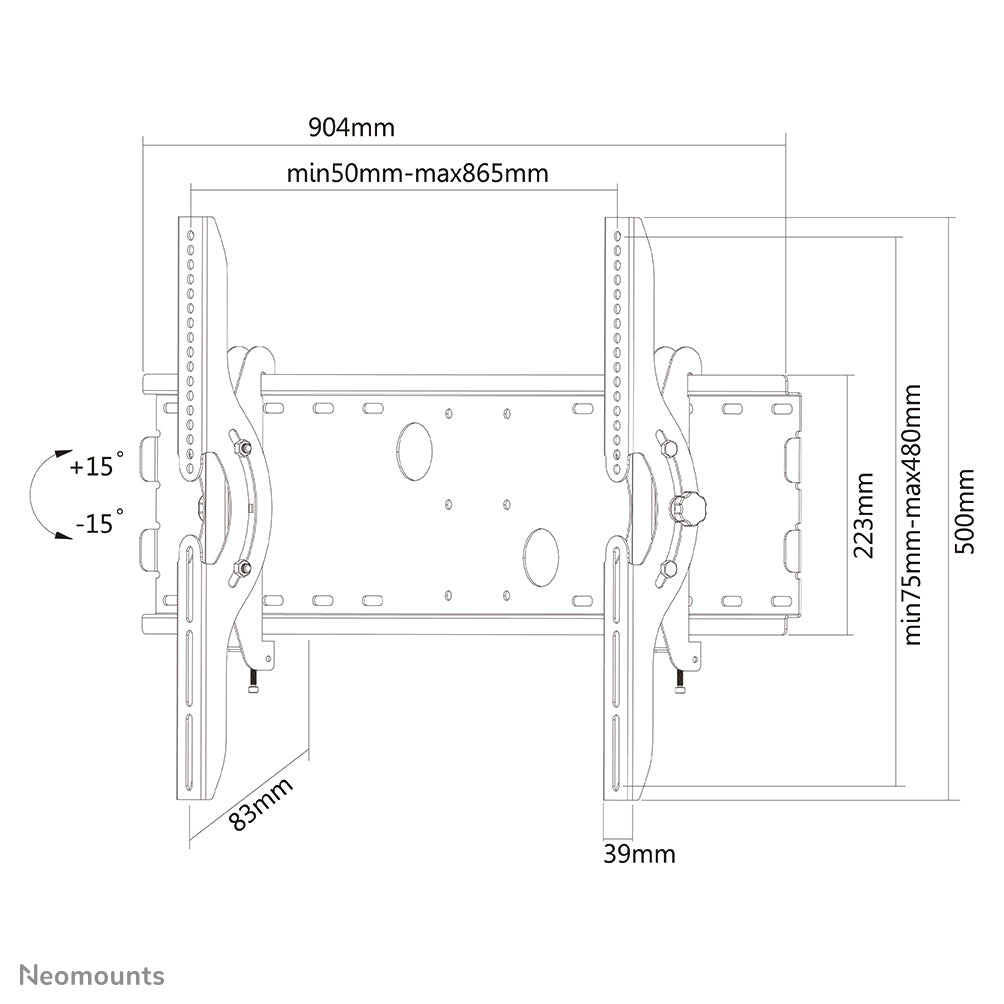 Neomounts PLASMA-W200BLACK – Wandhalterung, neigbar, für 37–85", VESA 200×200–865×480, bis 100 kg, schwarz