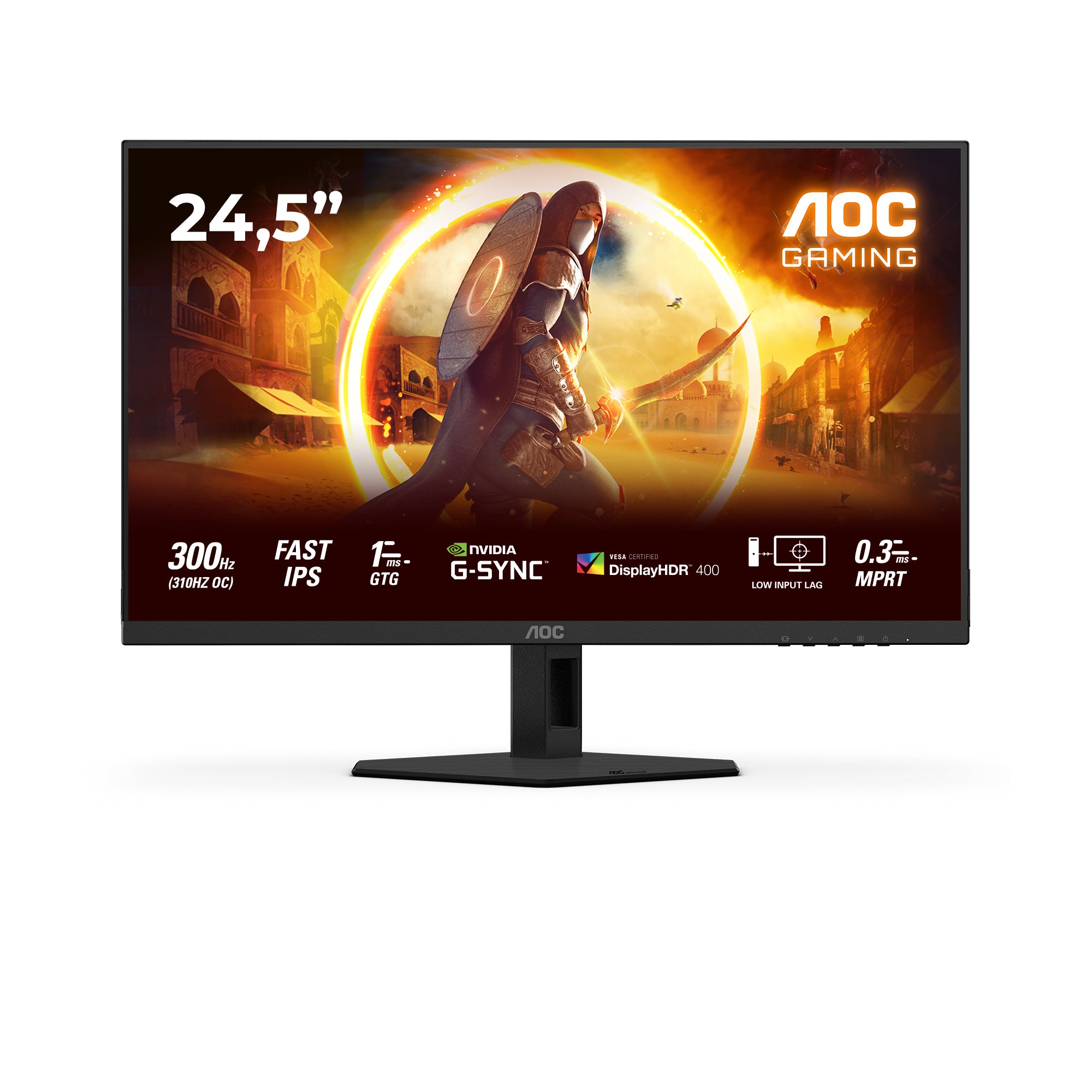 AOC 25G4SRE – Monitor, 24,5" 1920 × 1080 (Full HD), IPS, 310 Hz, G-Sync, Integrierte Lautsprecher, Rot