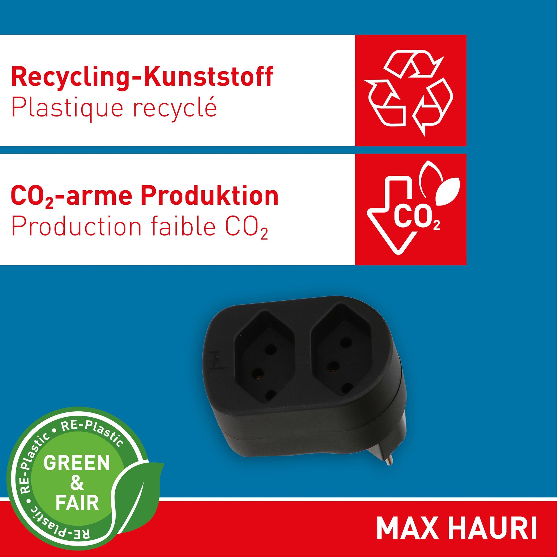 Max Hauri AG Max Hauri Steckdosenleiste, 2×T13, Eingang T12, ohne Schalter, IP20 – Schwarz