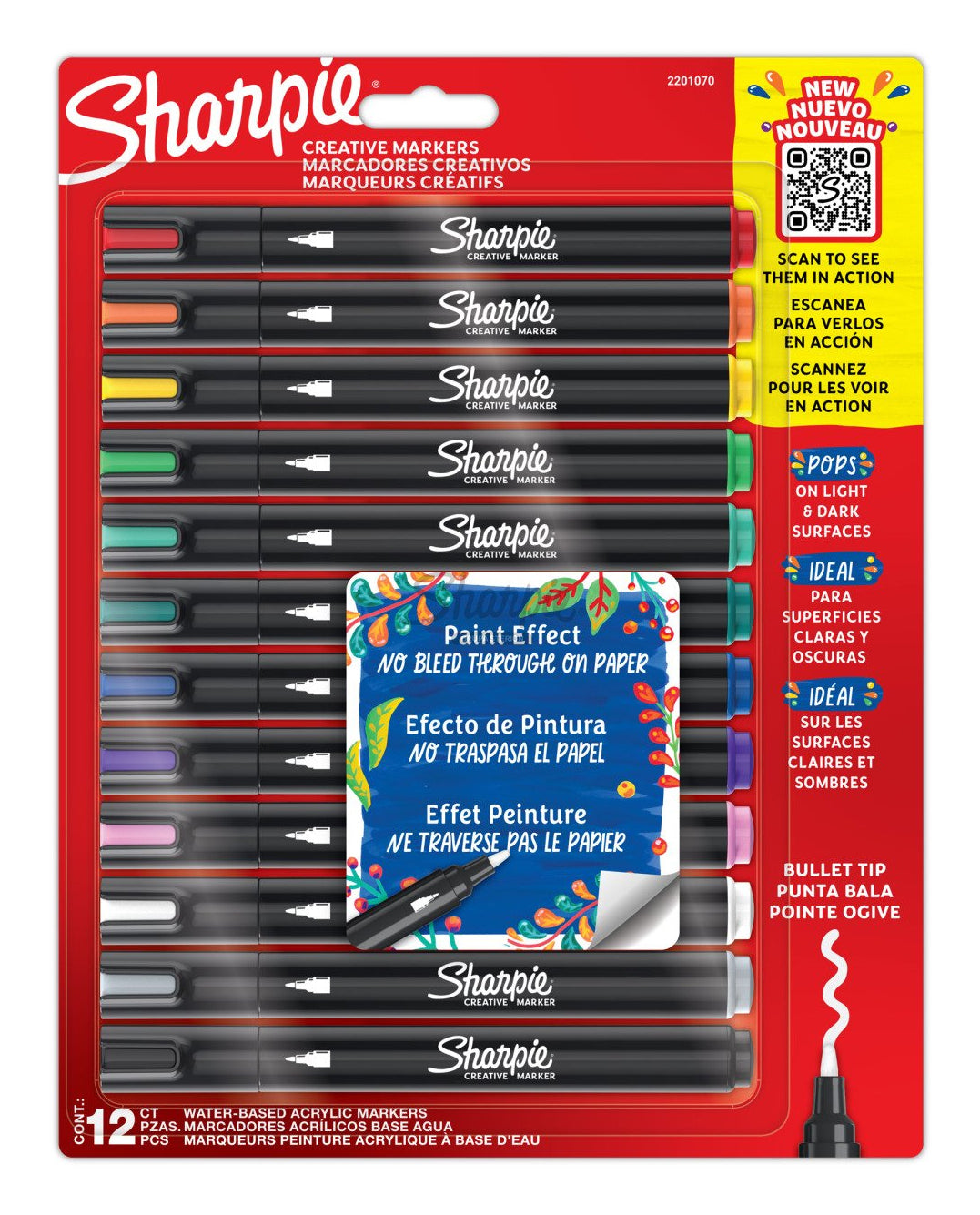 Sharpie Acrylmarker Creative – Rundspitze 2,5 mm – Sortiert – 12er-Set – Für dunkles Papier geeignet