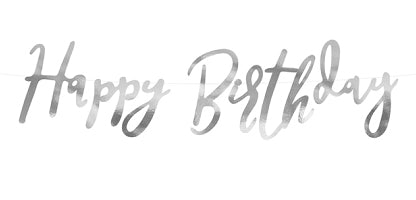 PartyDeco Fahnenbanner Happy Birthday – Silber – 62 × 16,5 cm – Papier – 1 Stk