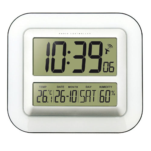 Technoline Digitale Wanduhr WS8006 – Funk – Ø 28 cm, Weiss, Kunststoff, Thermometer, Datum