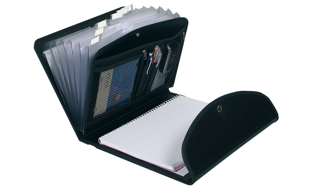 Exacompta Exafolio A4 Fächermappe – 6 Fächer, Polypropylen (PP), Schwarz, mit Schreibblockhalter, Laptopfach
