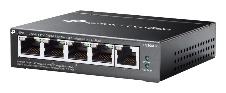 TP-Link Omada ES205GP – Managed Switch – 5× 1G, 4× PoE+, PoE-Budget 65 W, Desktop
