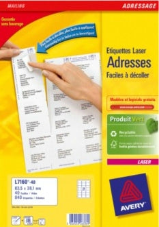 Avery Adress-Etiketten, 38 mm × 64 mm, weiss, Papier, selbstklebend, 40 Blatt (840 Etiketten)