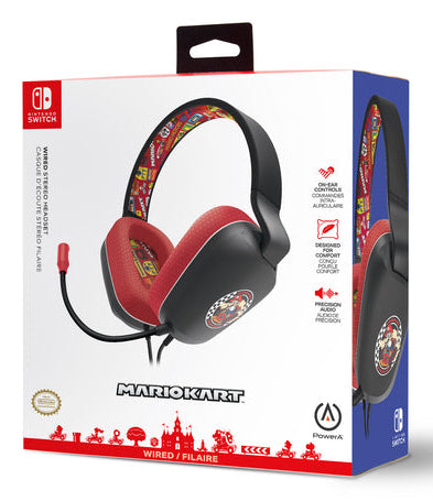 PowerA NSHS0398 Gaming-Headset – Over-Ear, Stereo, Kabelgebunden, 3,5 mm Klinke, für Nintendo Switch, Schwarz/Rot