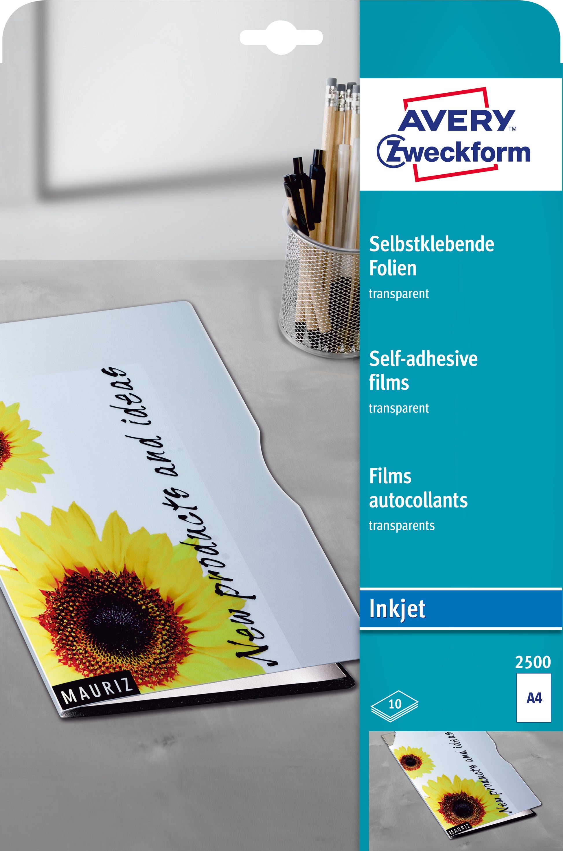 Avery Selbstklebende Folie – für Inkjetdrucker, A4, 10 Blatt