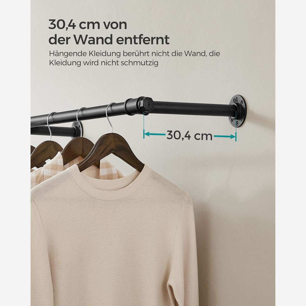 Songmics Wandgarderobe – Stahl, Schwarz, 170 × 30,4 × 7 cm, Traglast 68 kg