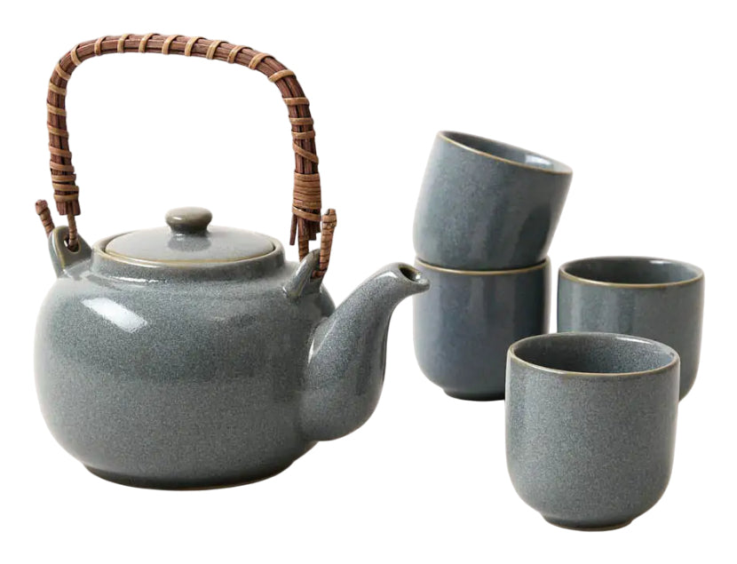 Esmée Teekannenset – 5-teiliges Set, 700 ml, Ø 13,0 cm, H 11,0 cm, Steingut, Blaugrau
