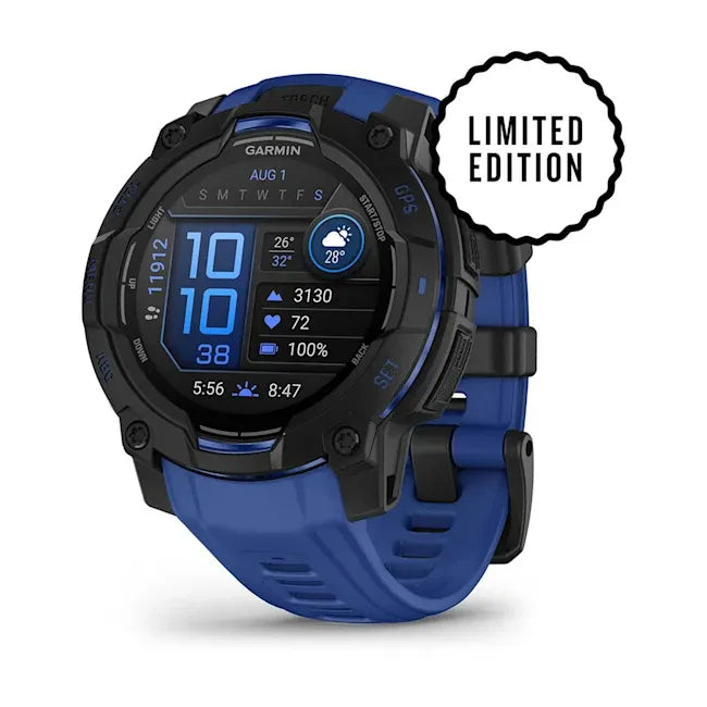Garmin Instinct 3 45 mm GPS – Aluminium Schwarz, Sportarmband, Schwarz/Bolt Blau, 100 m, für iPhone