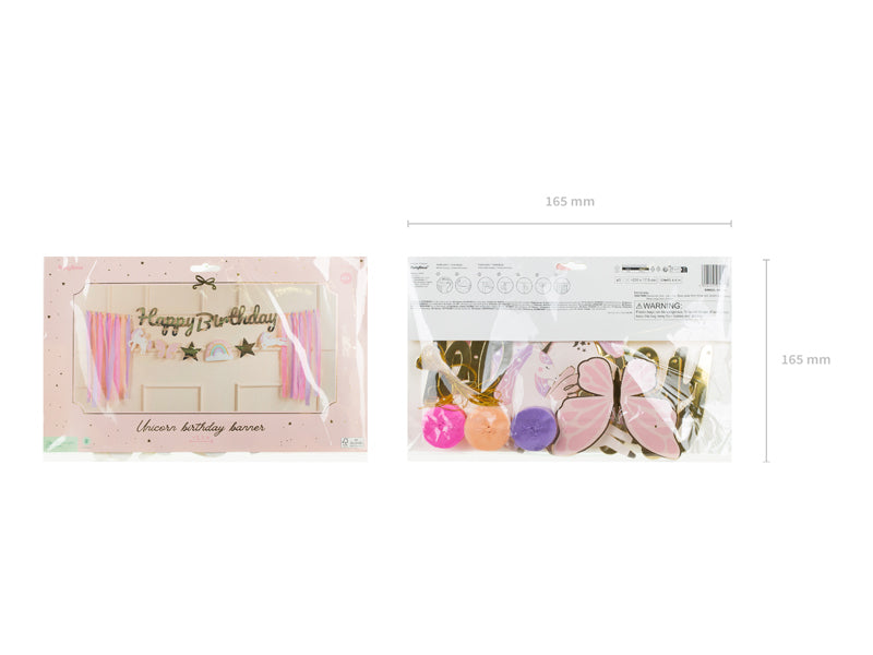 PartyDeco Girlande Happy Birthday Einhörner – mehrfarbig – 230 × 17,5 cm – Papier – 1 Stk