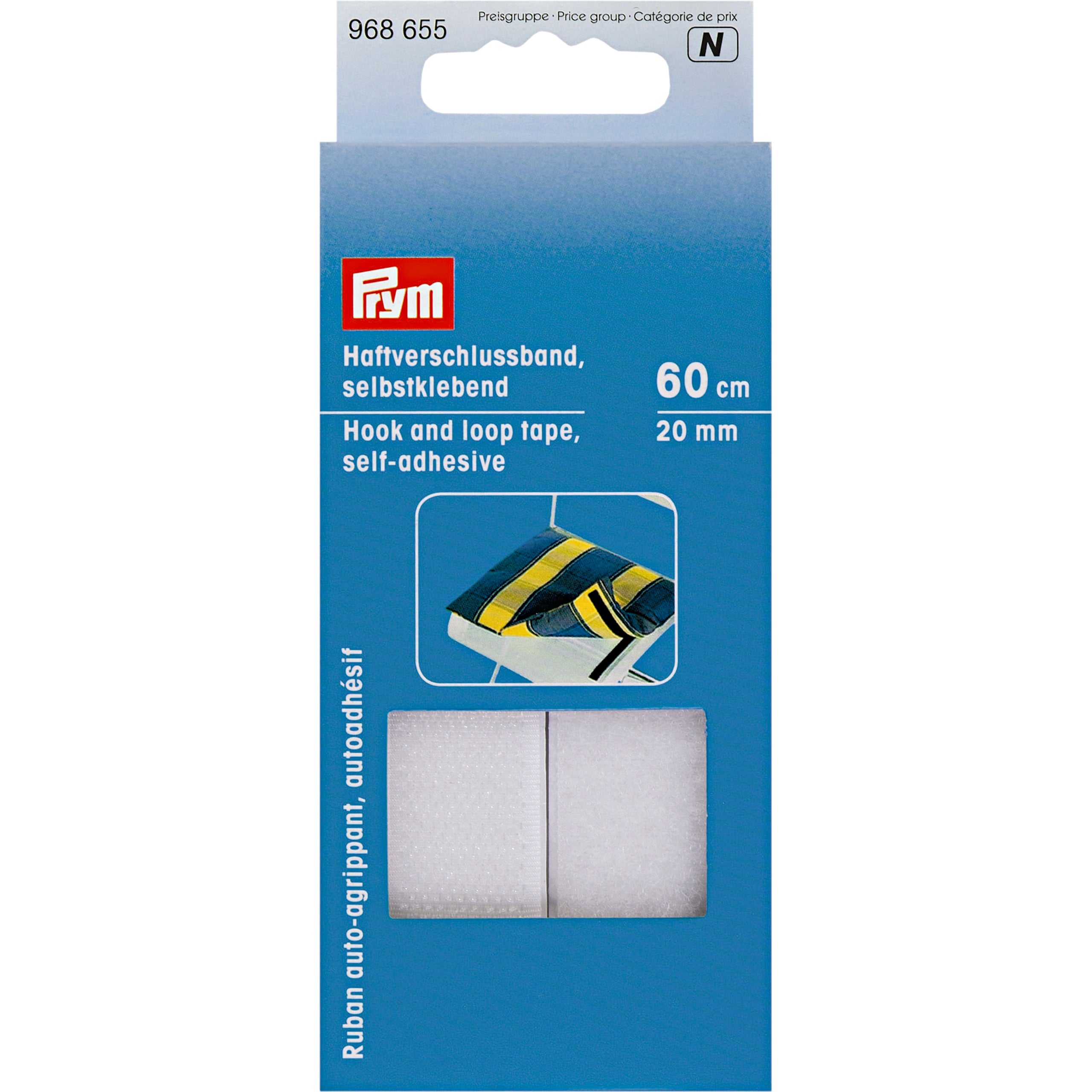 Prym Klettband 20 mm × 1,2 m – selbstklebend, Polyamid, Weiss, 1 Stück