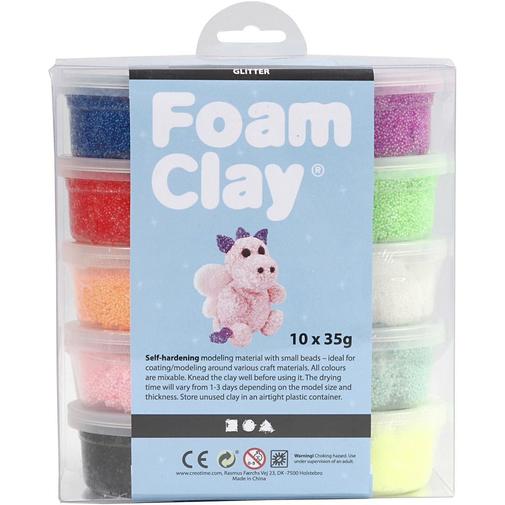Creativ Company Modelliermasse, Foam Clay, Mehrfarbig, Glitzer, 350 g, 10 Stk., 78890