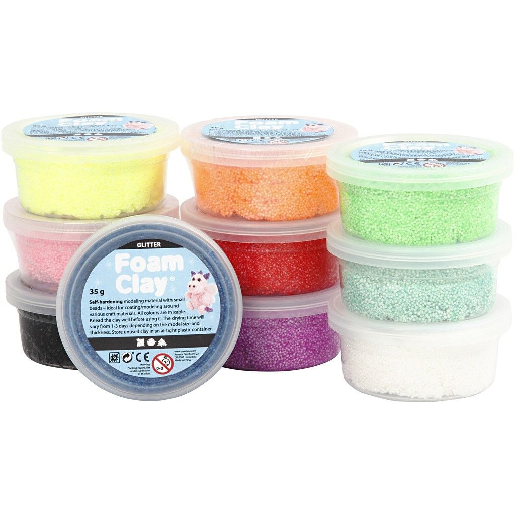 Creativ Company Modelliermasse, Foam Clay, Mehrfarbig, Glitzer, 350 g, 10 Stk., 78890