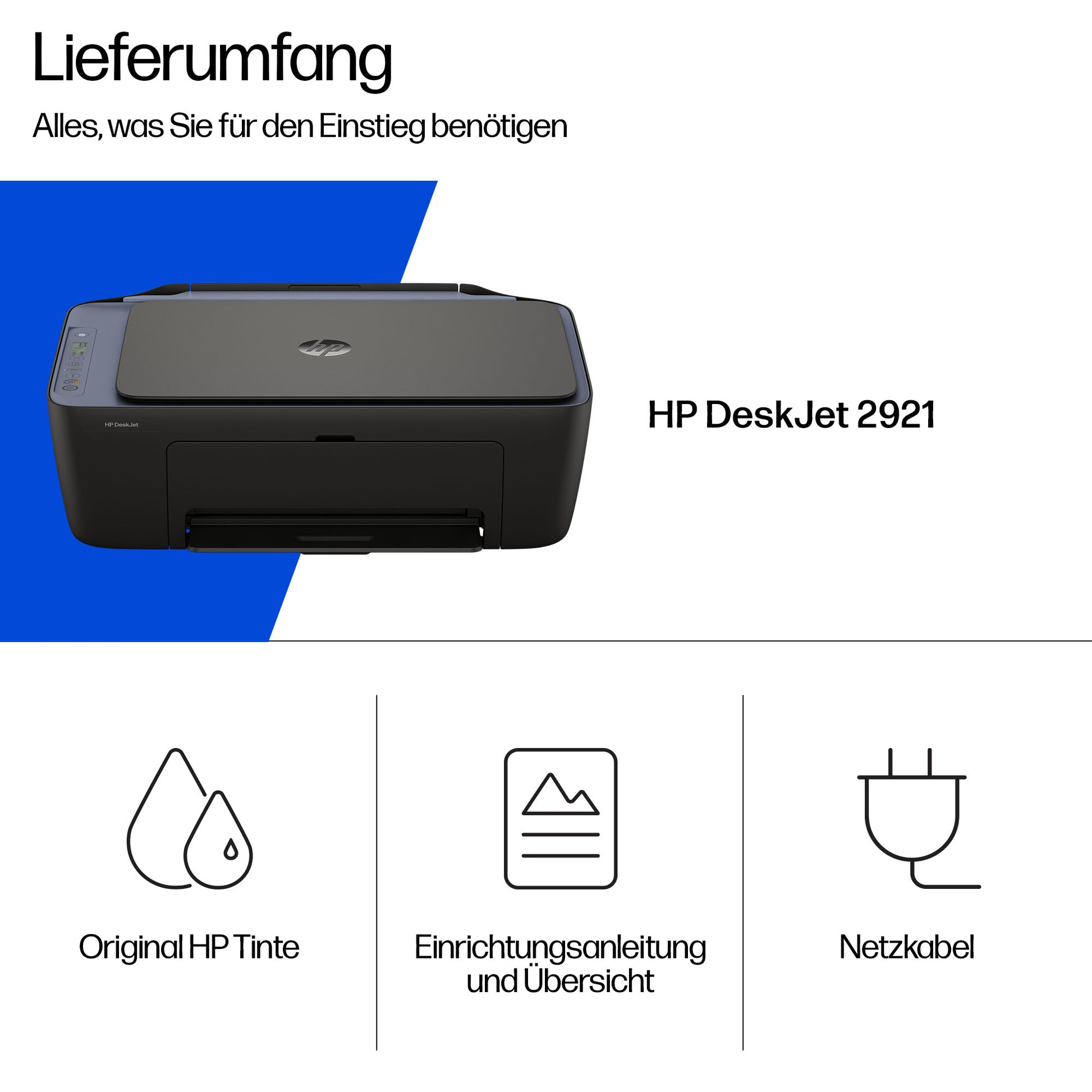 HP Deskjet 2921 Wireless – Farbtintenstrahl-Multifunktionsdrucker, A4, 3-in-1, Duplex, WLAN, AirPrint, Mopria