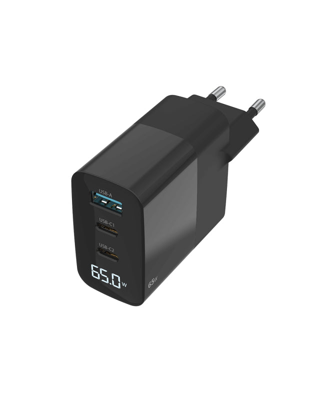 Sitecom CH-1002 USB-Ladegerät 65 W – USB-C×2, USB-A×1 – PD, GaN – EU-Stecker (Typ C) – Schwarz