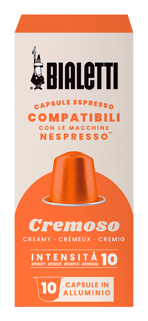 Bialetti Cremoso – Kapseln für Nespresso – Espresso, Intensität 10, 10 Kapseln