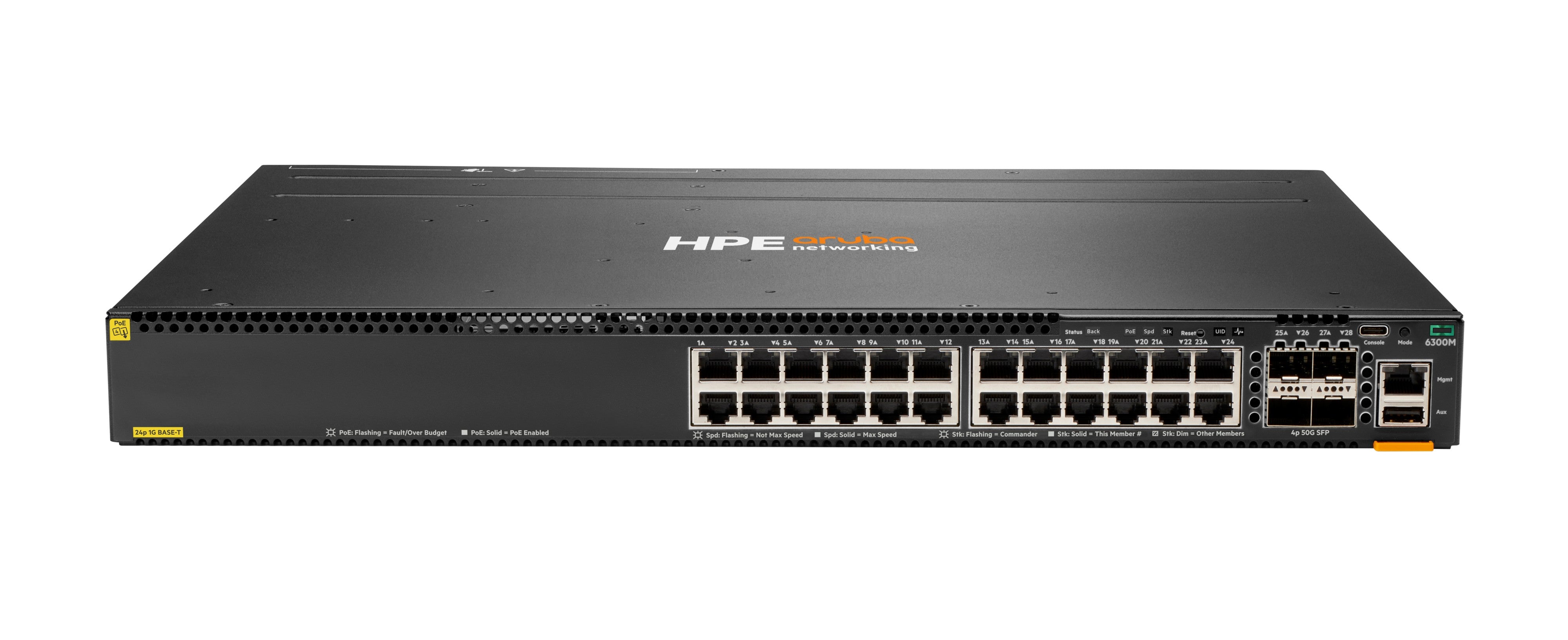 HPE 6300M – Managed Switch – 24×GbE, 4×SFP+, L3, PoE++ 720 W, 1U