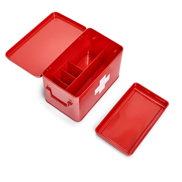 Zeller Present Aufbewahrungsbox (mit Deckel) – Metall – Rot/Weiss – mit Griff, 5 Fächer – 195 × 200 × 320 mm