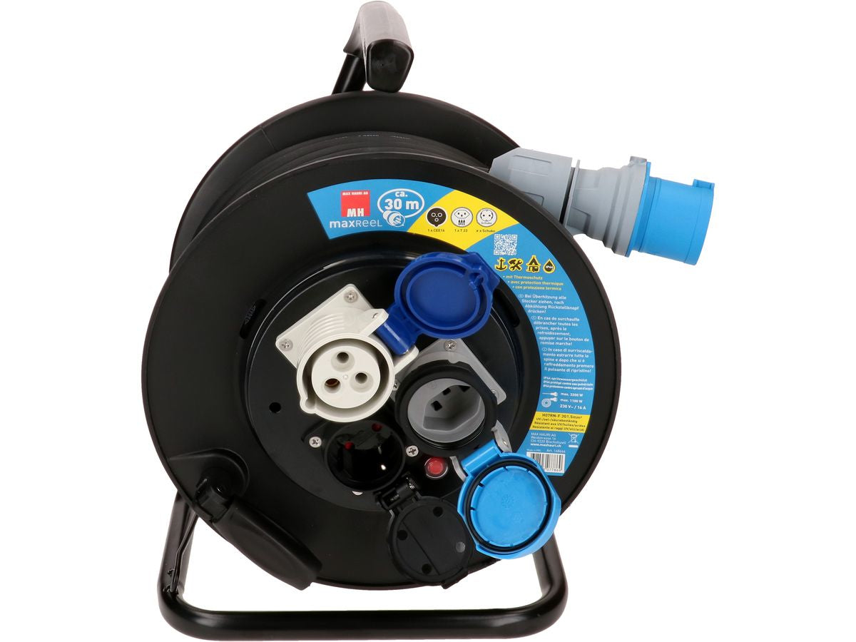 Max Hauri AG Max Hauri Kabelrolle, (1×T23 + 1×CEE 16-3 + 1×Schuko (Typ F)), 30 m, IP44 – schwarz