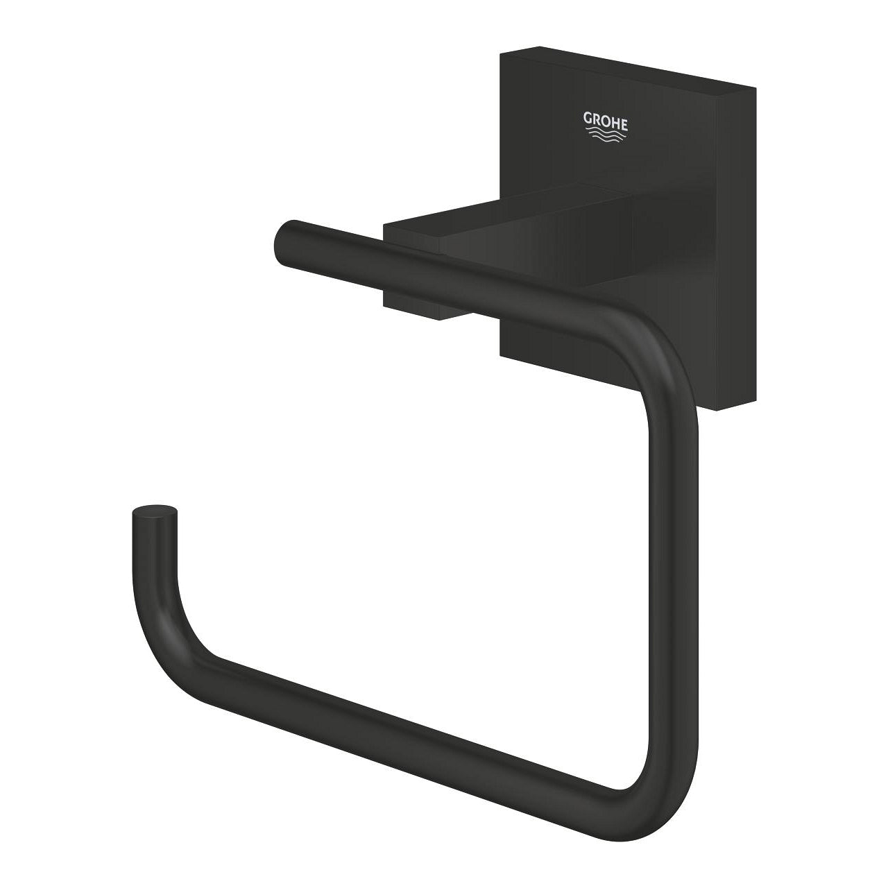 GROHE Toilettenpapierhalter – Metall, Schwarz, Wandmontiert, Klebend, Zum Bohren, 13,8 × 13,8 × 6 cm