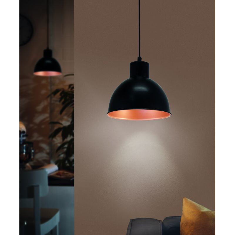 EGLO Hängeleuchte TRURO 1 – Ø 21 × 110 cm, 60 W, dimmbar, schwarz/kupfer, exkl. Leuchtmittel, E27
